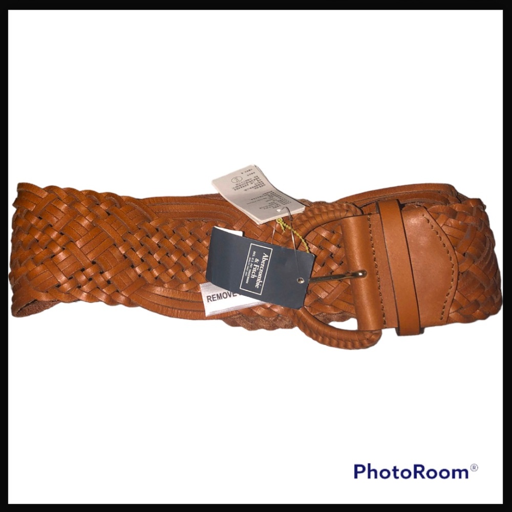 ABERCROMBIE & FITCH BELT Braided Woven Brown Genuine Leather Bohemian Belt Sz XS
